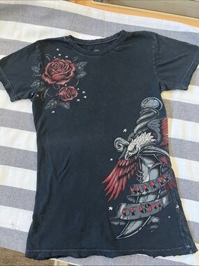 Sinful 69th Sturgis Black Short Sleeve Tee with Red Rose & Eagle Graphic